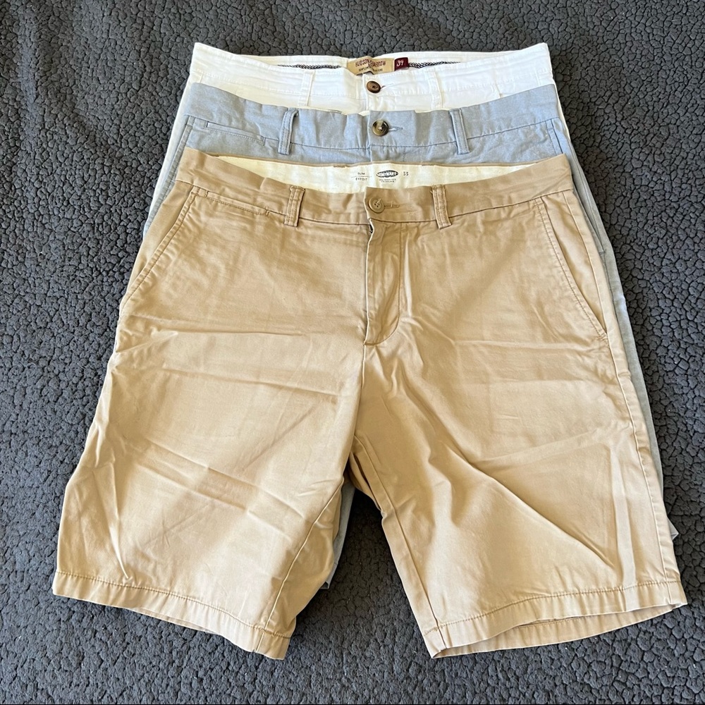 Bundle of 3 Chino Shorts Khaki, Gray and White Old Navy Hudson & Barrow Size 34
